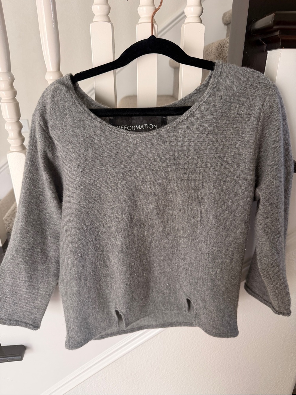 Reformation Gray Scoop Neck Cashmere-Blend Pullover